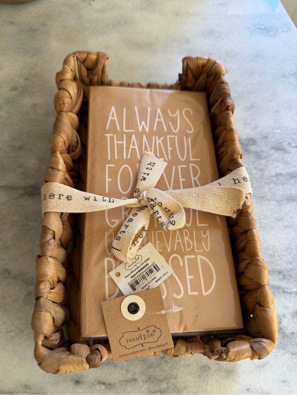 Mud Pie Tan & White Thankful Napkin Set